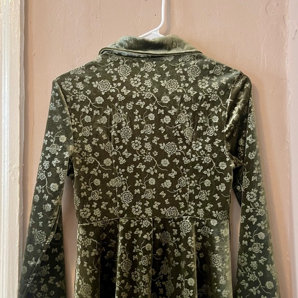 🆕 shein mod • green retro floral velvet button up a-line collar swing mini dress - Picture 14 of 16